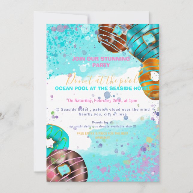 Pool party - donut party announcement (Front)