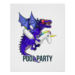 Pool Party Dragon Unicorn Float Shirt Dragon Gifts Poster