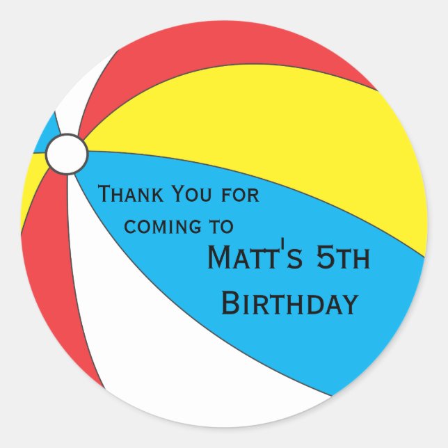 Pool Party Favor Sticker - Blue, Yellow and Red (Front)