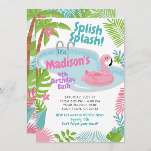 Pool Party Flamingo Birthday Invitation