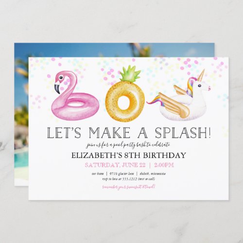 Pool Party Floatie Birthday Photo Invitation