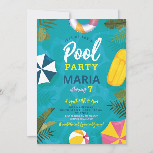 Pool Party Floats Summer Birthday Fun Invite (Front)