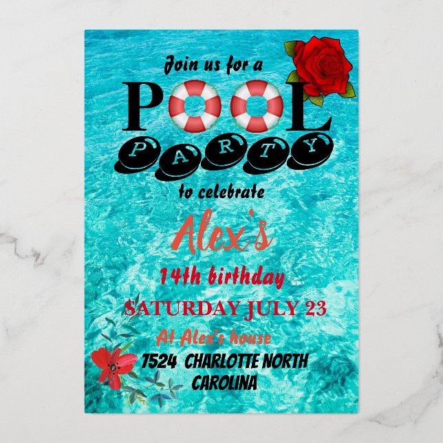 Pool Party Foil Invitation (Front)