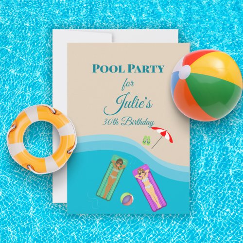 Pool Party for 30th Birthday Invitation