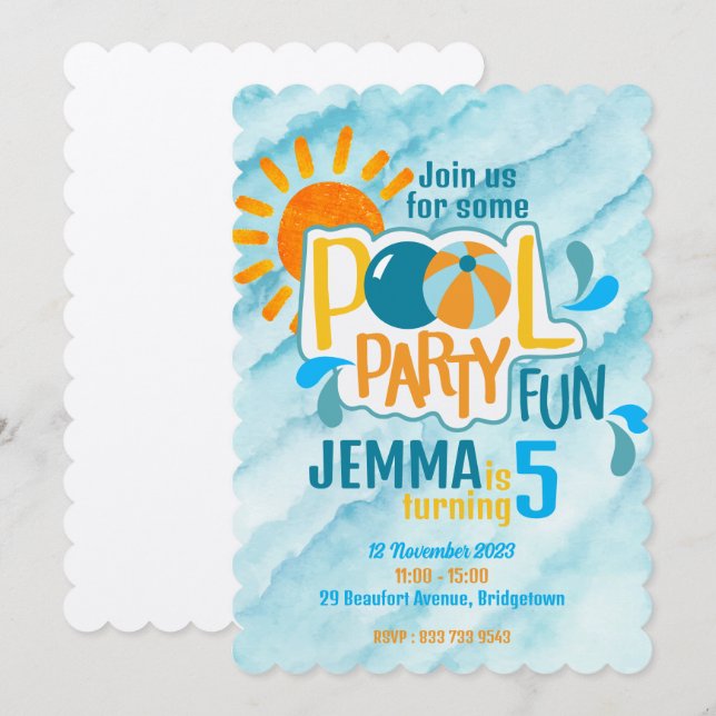 Pool Party Fun Birthday Invite (Front/Back)