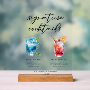 Pool Party Fun & Flirty Signature Cocktails Menu Acrylic Sign