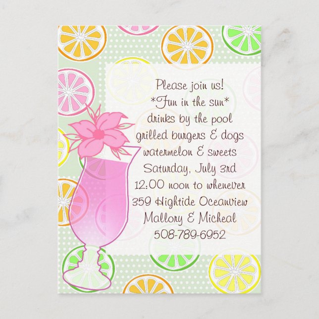 Pool Party, Fun in the sun invitation Postcard (Front)