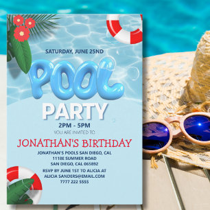Pool Party fun Summer Birthday Invitation