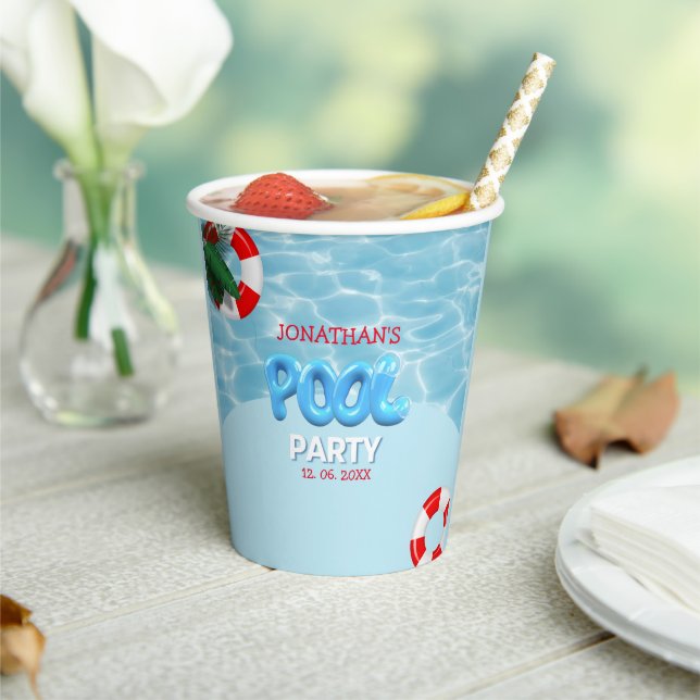 Pool Party fun Summer Birthday Paper Cups (Insitu)