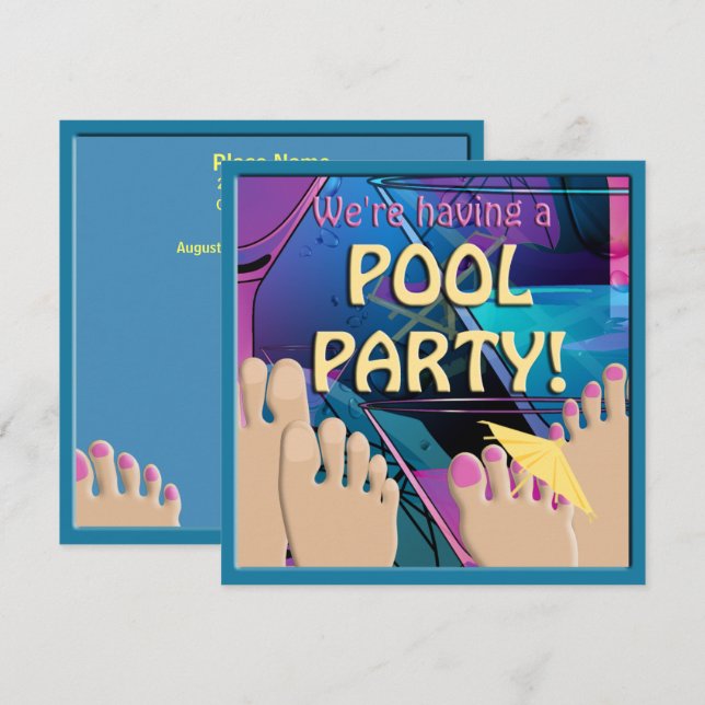 Pool Party Funny Feet Cocktail Cute Invitation (Front/Back)