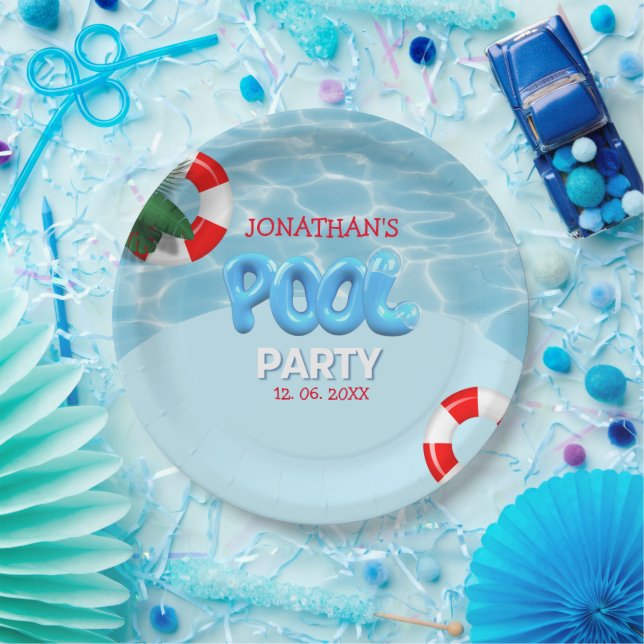 Pool Party funny Summer Birthday Paper Plates (Party)