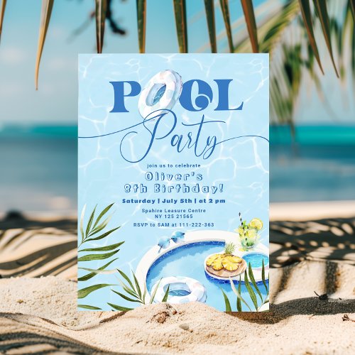 Pool party gender neutral birthday invitation