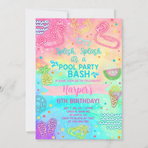 Pool party girl birthday invitation, pool bash. invitation