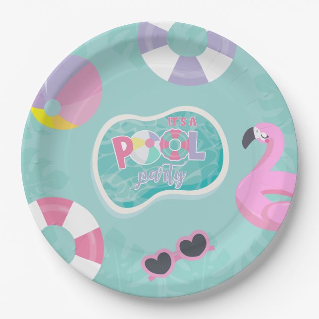 Pool party Girl Birthday Paper Plates (Front)