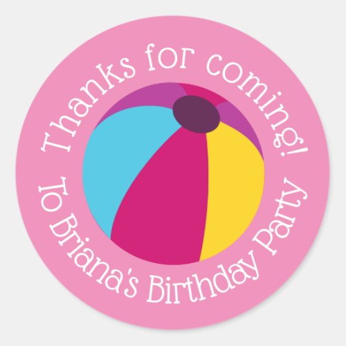 Pool Party Girl Birthday Party Favors Classic Round Sticker
