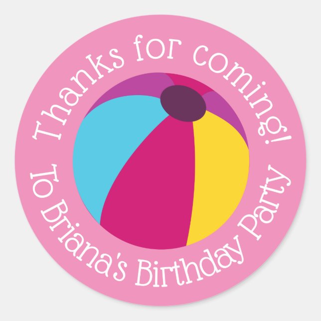 Pool Party Girl Birthday Party Favors Classic Round Sticker (Front)