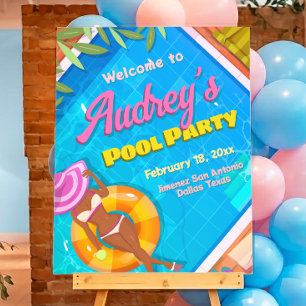 Pool Party - Girl Birthday Welcome Sign