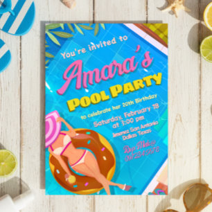 Pool Party Girl Invitation