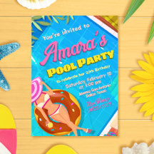 Pool Party Girl Invitation