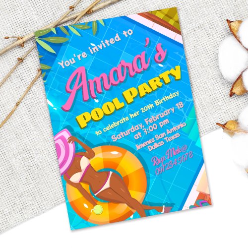 Pool Party Girl Invitation
