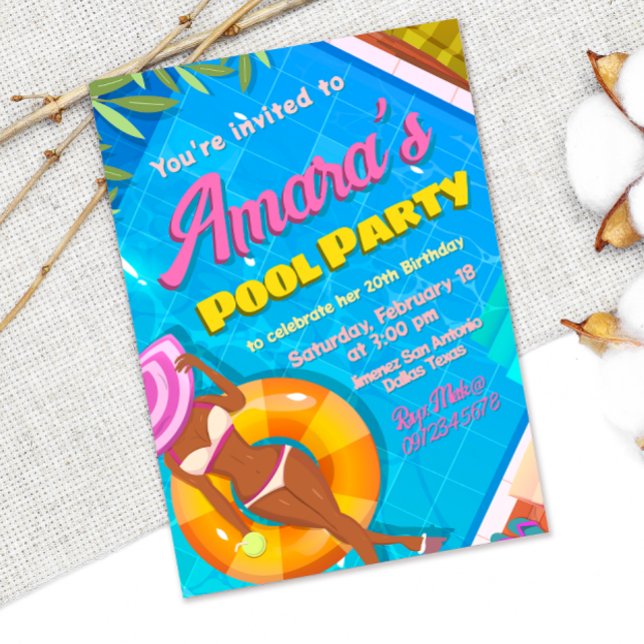 Pool Party Girl Invitation (Pool Party Invitation)