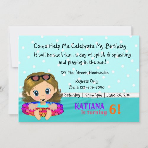 Pool Party Girl Personalized Invite