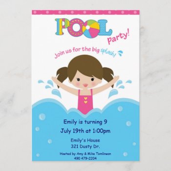 Pool Party -girl Invitation by SERENITYnFAITH at Zazzle