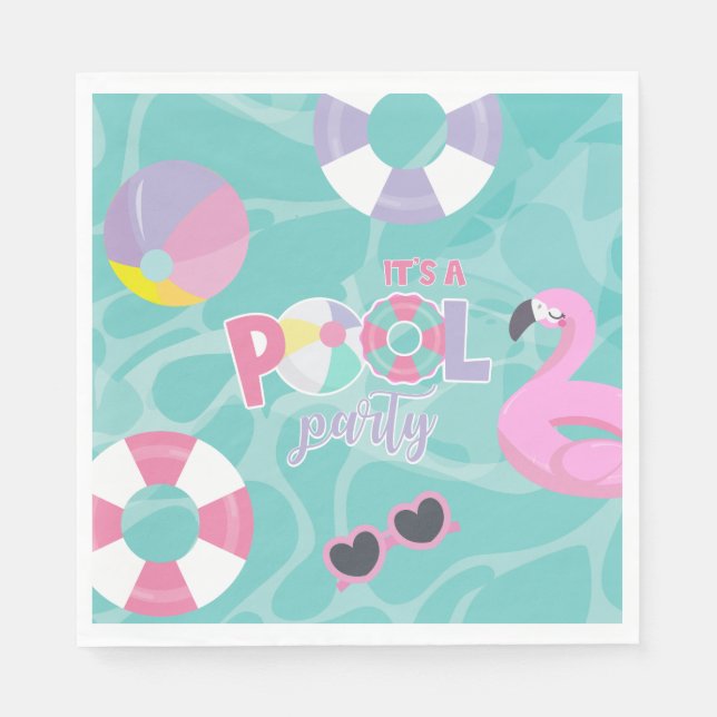 Pool party Girl Pink and Purple Birthday  Napkins (Front)