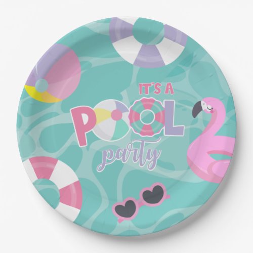 Pool party Girl Pink and Purple Birthday  Paper Plates