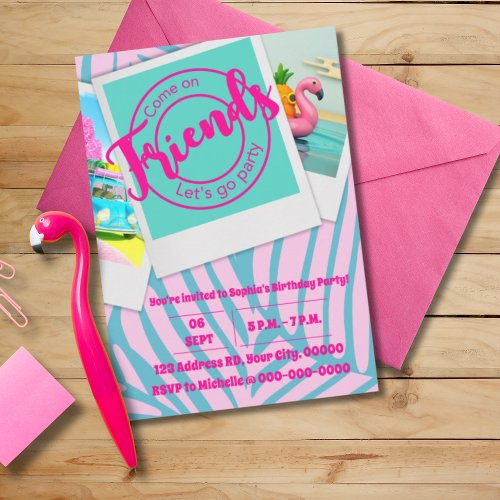 Pool Party Girl Pink Birthday Party Invitation