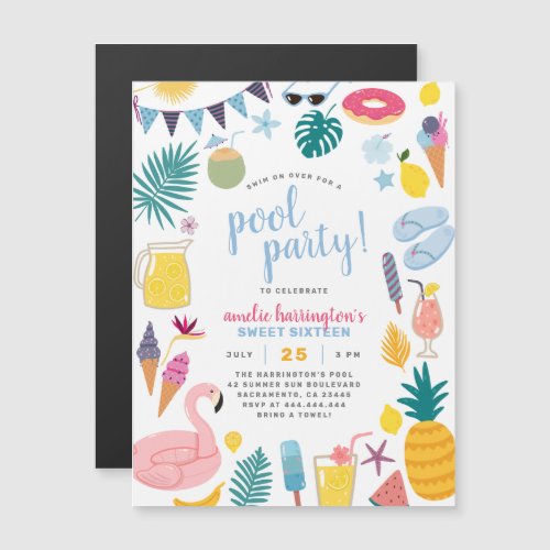 Pool Party Girls Birthday Party Magnetic Invitation