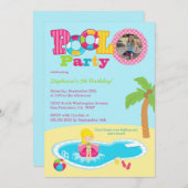 Pool party girls photo birthday party invitation (Front/Back)