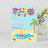 Pool party girls photo birthday party invitation (Standing Front)