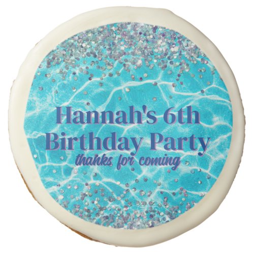Pool Party Glitter Birthday Favor Sugar Cookie