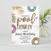 Pool Party Gold Leopard Print Pool Birthday Invitation (Standing Front)