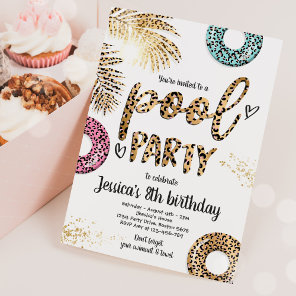 Pool Party Gold Leopard Print Pool Birthday Invitation