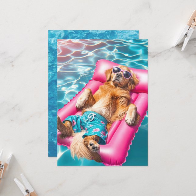 Pool Party Golden Retriever Invitation (Front/Back In Situ)