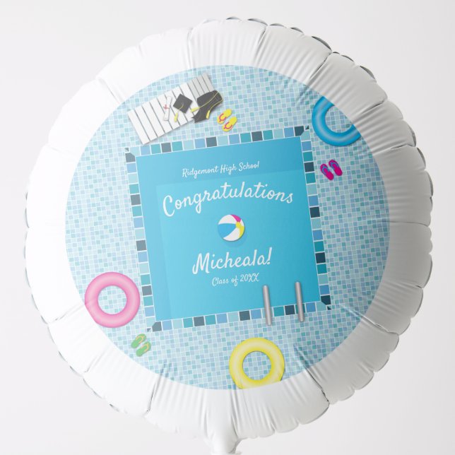 Pool Party Graduation Party Balloon (Front)
