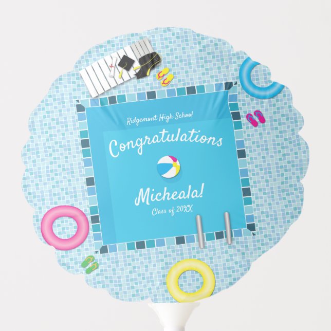 Pool Party Graduation Party Balloon (Front)
