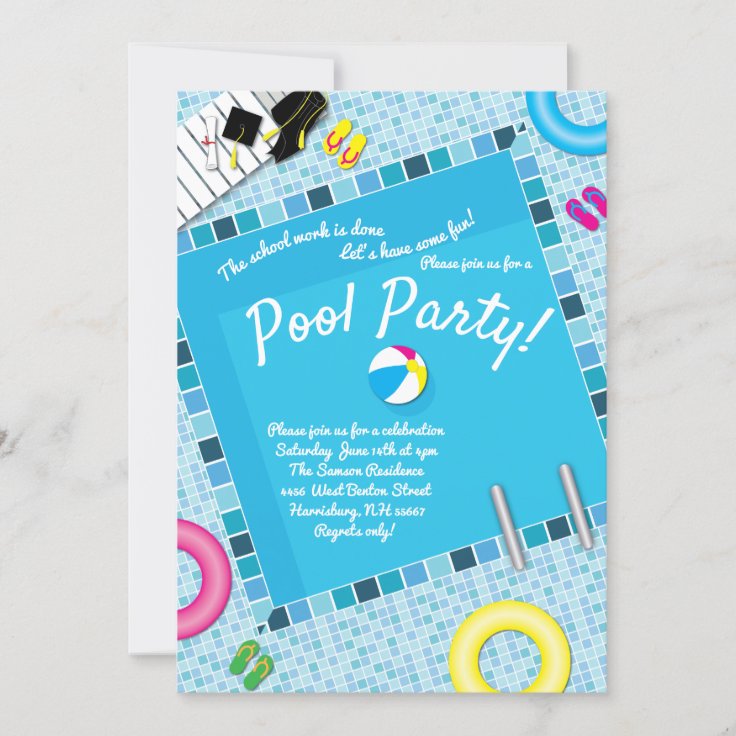 Pool Party Graduation Party Invitation | Zazzle