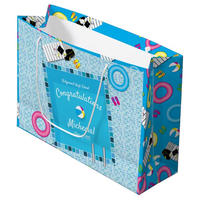 Pool Party Graduation Party Large Gift Bag (Front Angled)