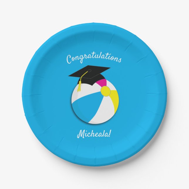 Pool Party Graduation Party Paper Plates (Front)