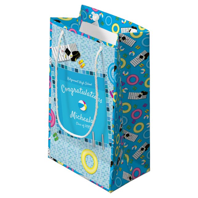 Pool Party Graduation Party Small Gift Bag (Front Angled)