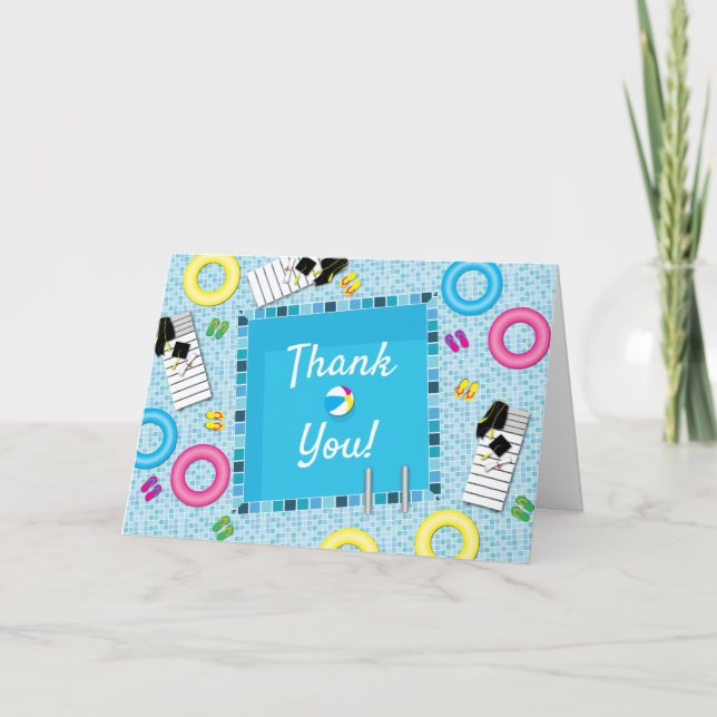 Pool Party Graduation Party Thank You Card (Front)