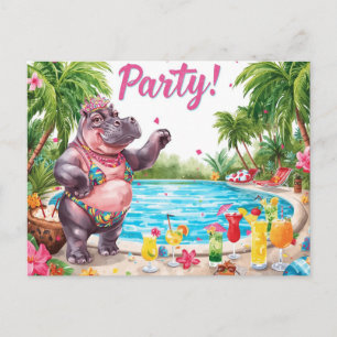 Pool Party Hippo at the beach Postcard