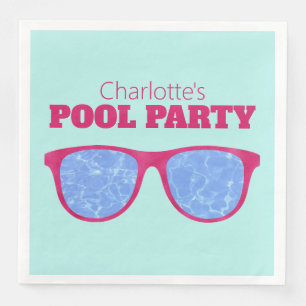 Pool Party Hot Pink Sunglasses on Turquoise Paper Dinner Napkins