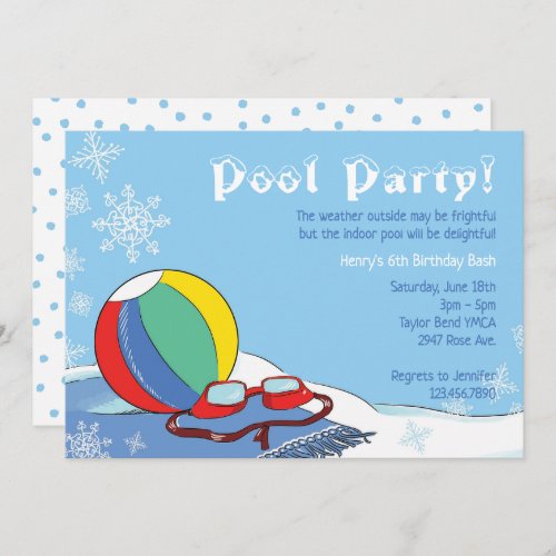 Pool Party in Winter Boys Indoor Snowy Swimming  Invitation