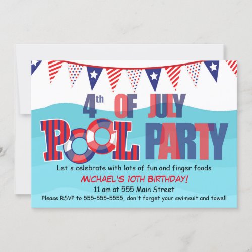 Pool Party Invitation 4th Of July
