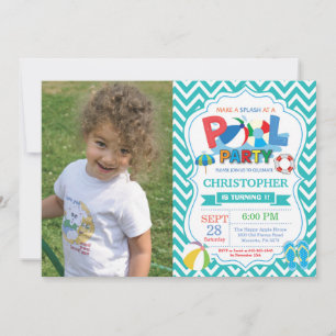 Pool Party Invitation Aqua Splish Splash Boy