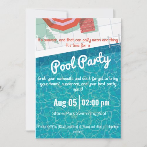 Pool Party Invitation Beach Party Invitation